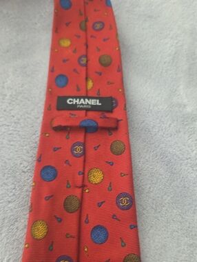 Chanel Red Printed Silk Tie -